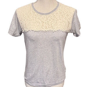 J. Crew Short Sleeve Light Gray Tee with Cream Lace Detail